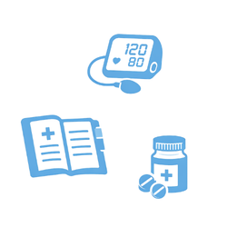 薬と血圧計のイラスト